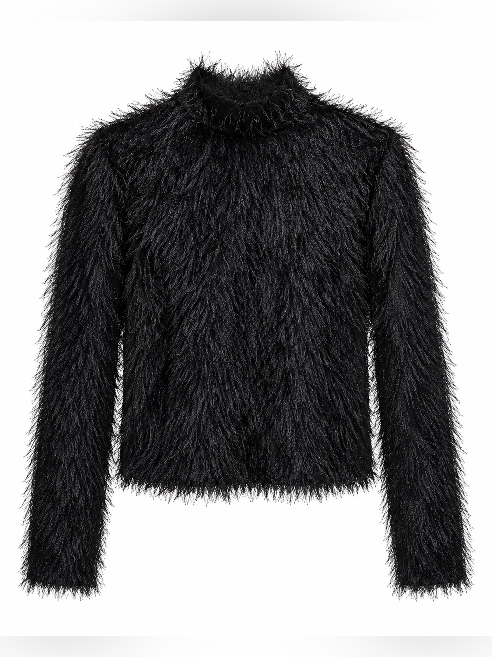 ZARA Black Eyelash Fuzzy Knit Sheer Mock Neck Sweater Size M
